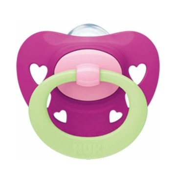 Nuk Signature Night Silicone Pacifier Night for 18-36 months Signature Night with Case Pink Hearts 1pc