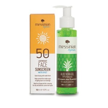 Messinian Spa Promo Sunscreen Face Cream Matte SPF50 50ml & ΔΩΡΟ Aloe Vera Gel 100 ml