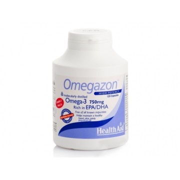 Health Aid Omegazon Omega 3 - 750 mg, Pack familial sain pour le cœur, la circulation et le cerveau, 120 capsules