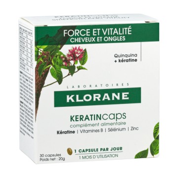 Klorane Quinine, Complément Nutritionnel Cheveux-Ongles à la Quinine-Kératine 30Caps