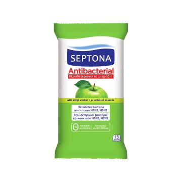 Septona Αντιβακτηριδιακά Μαντηλάκια Χεριών με Άρωμα Πράσινο Μήλο 15τμχ Septona Αντιβακτηριδιακά Μαντηλάκια Χεριών με Άρωμα Πράσινο Μήλο 15τμχ