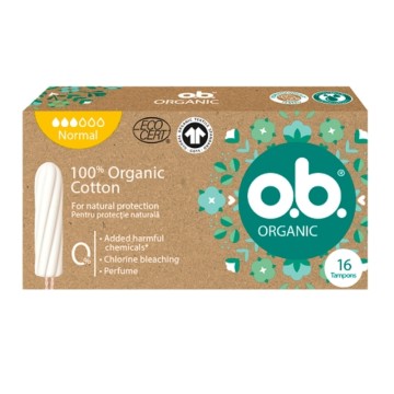 OB органични тампони 100% органични памучни тампони за нормален поток 16 бр.