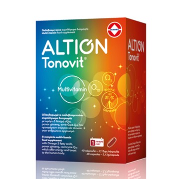Altion Tonovit Multivitamines avec acides gras oméga-3 et Q10, sans iode, 40 gélules