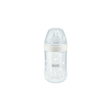 Nuk Nature Sense Temperaturkontrollglas-Babyflasche mit Silikonsauger M für 0+ Monate, weiß mit Blasen, 240 ml