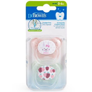Dr Brown's Silikon-Schnuller Butterfly Orthodontic Prevent 0-6m Pink Bunny 2St