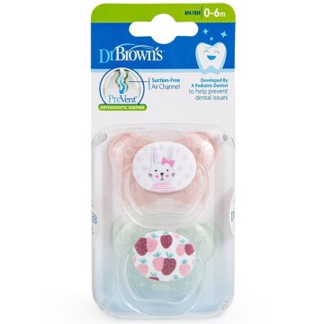 Силиконова залъгалка Dr Brown's Butterfly Orthodontic Prevent 0-6m Pink Bunny 2 бр.