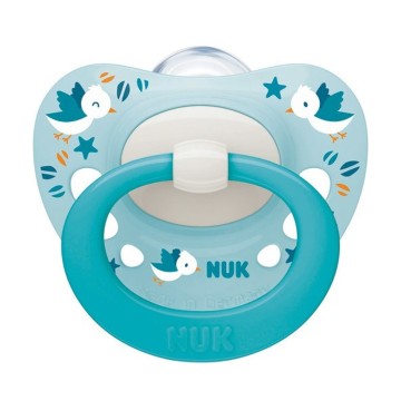 Nuk Signature Silicone Pacifier Blue with Birds for 0-6 months with Case 1pc