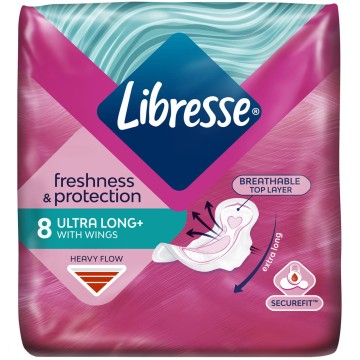 Libresse V-Protection Ultra+ Гигиенические прокладки длинные с крылышками 8 шт.