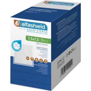 Alfashield Αποστειρωμένη Γάζα 7.5 x 7.5 8ply 100 τεμάχια Alfashield Αποστειρωμένη Γάζα 7.5 x 7.5 8ply 100 τεμάχια