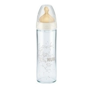 Nuk New Classic Γυάλινο Μπιμπερό 0-6 Μηνών Στενή Φιάλη με Θηλή Κουτ...