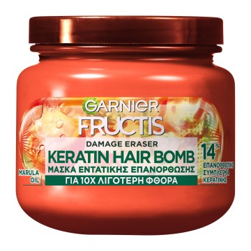 Garnier Fructis Damage Eraser Кератиновая маска-бомба для волос с маслом маруки 320мл