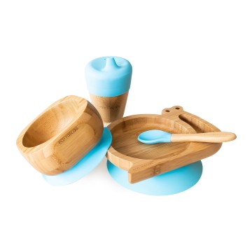 Eco Rascals Bamboo Set Snail Blue Plate, Straw Cup, Bowl & Spoon