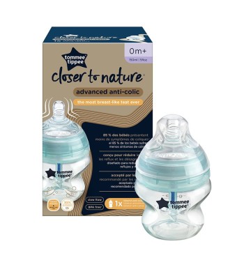 Tommee Tippee Advanced Anti-Colic Babyflasche mit geringem Durchfluss, 150 ml, ab 0 Monaten