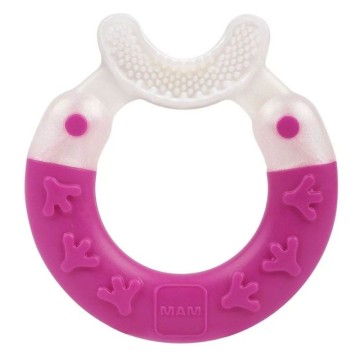 Розовое кольцо для прорезывания зубов Mam Bite & Brush для детей от 3 месяцев