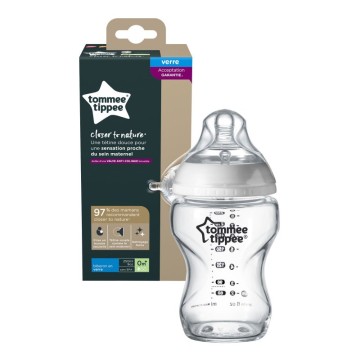 Tommee Tippee Babyflasche aus Glas, näher an der Natur, geringer Durchfluss, 250 ml, ab 0 Monaten