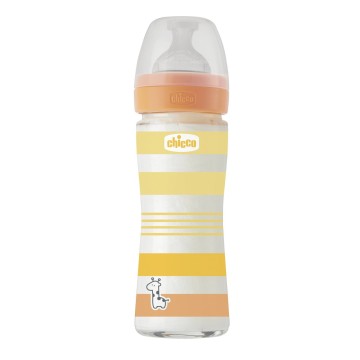 Chicco Унисекс стъклена бебешка бутилка със силиконов биберон 0 м+, 240 мл