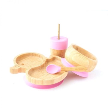 Бамбуковый набор Eco Rascals Duck Pink Тарелка, соломенная чашка, миска и ложка