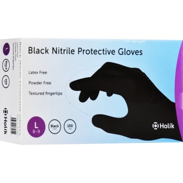 Holik Gants de Protection en Nitrile Noirs Sans Poudre Grands 100 pièces