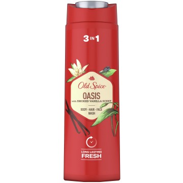Old Spice Oasis detergente 3 in 1 per corpo, capelli e viso con profumo di vaniglia affumicata 400 ml