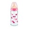 Стеклянная детская бутылочка Nuk First Choice Plus с резиновой соской для контроля температуры M 0–6 м, розовые птицы, 240 мл
