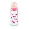 Biberon in vetro Nuk First Choice Plus Tettarella in gomma per il controllo della temperatura M 0-6 m Pink Birds 240 ml