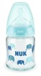 Nuk First Choice Plus Biberon in vetro con controllo della temperatura con tettarella in silicone M 0-6 mesi blu con elefanti 120 ml