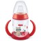 Nuk First Choice Training Babyflasche mit Griffen ab 6 Monaten, Rot mit Waschbär, 150 ml