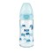 زجاجة رضاعة زجاجية للتحكم في درجة الحرارة من نوك فيرست تشويس مع حلمة سيليكون مقاس M 0-6 أشهر زرقاء مع فيل 240 مل