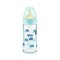Nuk Стъклена бебешка бутилка First Choice Plus Температурен контрол Гумена накрайник M 0-6m Blue със слонове 240 ml