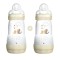 Mam Set Easy Start Anti-Kolik-Babyflaschen aus Kunststoff mit Silikonsauger für 2+ Monate, Beige, 2 x 260 ml