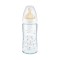 Nuk First Choice Plus Стъклена бебешка бутилка за контрол на температурата Гумена биберонка M 0-6m Бяла със звезди 240 ml