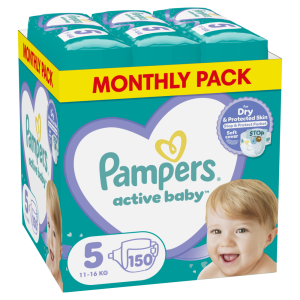 Pampers Monthly Active Baby Πάνα Dry No5 (11-16Kg) Monthly 150Τμχ