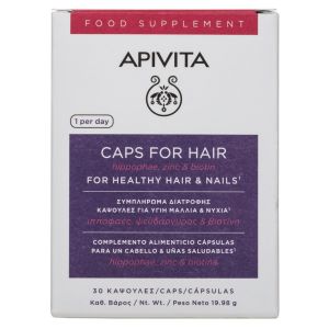 Apivita Caps For Hair, Συμπλήρωμα Διατροφής Κάψουλες για υγιή Μαλλιά και Νύχια με Ιπποφαές 30 Caps