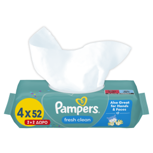 Pampers Fresh Clean Μωρομάντηλα (4 συσκευασίες x 52 Μωρομάντηλα) 104+104 ΔΩΡΟ, 208τμχ