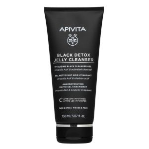 Apivita Black Detox Cleansing Jelly, Μαύρο Gel Καθαρισμού Πρόσωπο & Μάτια  με Πρόπολη & Ενεργός Άνθρακα 150ml